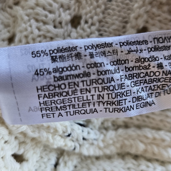 Zara Boho Crochet Open Knit Strappy Beach Maxi Dress Cream with Black Trim Large - Picture 9 of 11